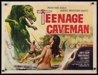 1m061 TEENAGE CAVEMAN linen 1/2sh 1958 sexy art of prehistoric rebels against prehistoric monsters!