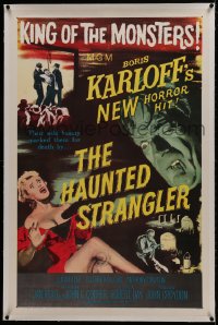 1m098 HAUNTED STRANGLER linen 1sh 1958 creepy Boris Karloff marked their death by their wild beauty!