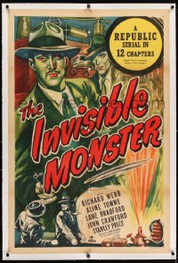 1m107 INVISIBLE MONSTER linen 1sh 1950 Republic serial, madman master crook murders for millions!