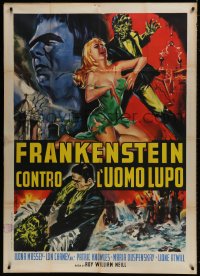 1m195 FRANKENSTEIN MEETS THE WOLF MAN Italian 1p R1963 Lugosi, Chaney, different Pick monster art!