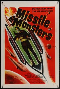 1m111 MISSILE MONSTERS linen 1sh 1958 aliens bring destruction from the stratosphere, wacky art!