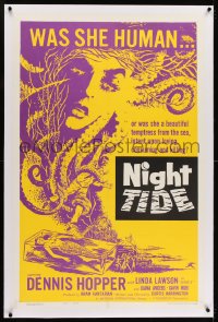 1m115 NIGHT TIDE linen style A 1sh 1963 lovers caught in a dark tide of sinister TERROR, great art!