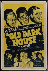 1m116 OLD DARK HOUSE linen 1sh R1939 Boris Karloff, Douglas, Massey, Laughton, Whale, ultra rare!