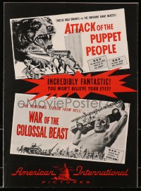 1m237 ATTACK OF THE PUPPET PEOPLE/WAR OF COLOSSAL BEAST pressbook 1958 you won't believe your eyes!