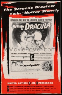 1m246 RETURN OF DRACULA/FLAME BARRIER pressbook 1958 the screen's greatest twin-horror show!