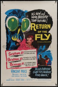1m119 RETURN OF THE FLY linen 1sh 1959 Vincent Price, cool monster art, more horrific than before!