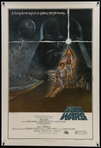 1m124 STAR WARS linen style A first printing int'l 1sh 1977 George Lucas classic epic, art by Tom Jung!