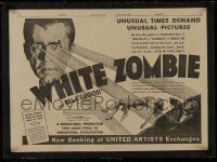 1m033 WHITE ZOMBIE linen trade ad 1932 art of Bela Lugosi, unusual times demand unusual pictures!