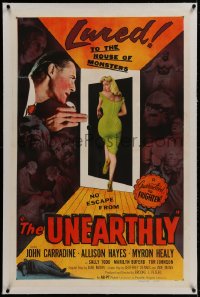 1m131 UNEARTHLY linen 1sh 1957 John Carradine, sexy Sally Todd is lured to the house of monsters!