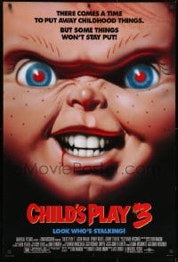 1p109 CHILD'S PLAY 3 DS 1sh 1991 cool super close-up of terrifying doll Chucky!