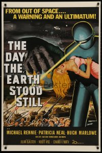 1p036 DAY THE EARTH STOOD STILL S2 recreation 1sh 2001 classic art of Gort holding Patricia Neal!