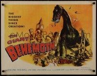1p061 GIANT BEHEMOTH 1/2sh 1959 cool art of massive brontosaurus dinosaur monster smashing city!