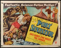 1p076 PORT SINISTER style B 1/2sh 1953 great art of man shooting at giant crab attacking bound girl!