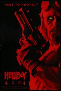 1p129 HELLBOY teaser 1sh 2004 Mike Mignola comic, cool red image of Ron Perlman, here to protect!