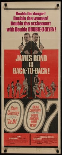 1p088 DR. NO/FROM RUSSIA WITH LOVE insert 1965 Connery is Bond, double danger & excitement, rare!