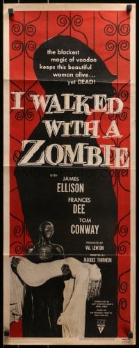 1p092 I WALKED WITH A ZOMBIE insert R1956 classic Val Lewton & Jacques Tourneur voodoo horror!