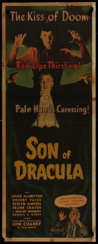 1p102 SON OF DRACULA insert R1948 Lon Chaney Jr. as Count Alucard in Universal horror, Realart!