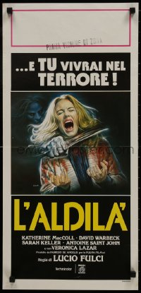 1p220 BEYOND Italian locandina 1981 Lucio Fulci, disturbing Sciotti art of girl getting throat slashed!