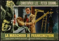 1p232 CURSE OF FRANKENSTEIN Italian 19x27 pbusta R1970 great image of Peter Cushing and man hanged!