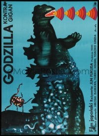 1p171 GODZILLA ON MONSTER ISLAND Polish 27x37 1977 cool different Socha art of giant lizard!