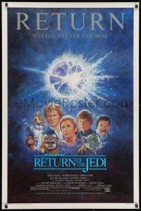 1p146 RETURN OF THE JEDI studio style 1sh R1985 George Lucas classic, Mark Hamill, Ford, Tom Jung art!