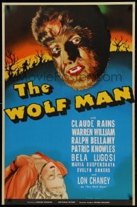 1p030 WOLF MAN S2 recreation 1sh 2000 artwork of Lon Chaney Jr. in the title role as the monster!