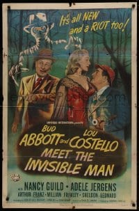1r393 ABBOTT & COSTELLO MEET THE INVISIBLE MAN 1sh 1951 art of Bud, Lou & Nancy Guild with monster!
