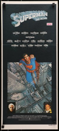 1r010 SUPERMAN Aust daybill 1978 great art of hero Christopher Reeve flying from Metropolis!