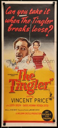 1r011 TINGLER Aust daybill 1959 Vincent Price, directed by William Castle, cool different art!