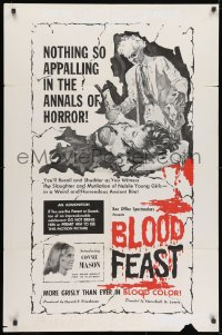 1r412 BLOOD FEAST 1sh 1963 Herschell Gordon Lewis classic, Connie Mason, great gory horror artwork!