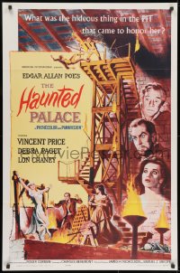 1r482 HAUNTED PALACE 1sh 1963 Vincent Price, Lon Chaney, Edgar Allan Poe, cool horror art!
