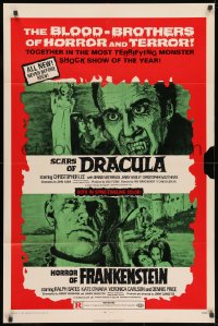 1r488 HORROR OF FRANKENSTEIN/SCARS OF DRACULA 1sh 1971 with the blood-brothers of horror & terror!