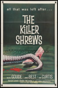 1r503 KILLER SHREWS 1sh 1959 classic horror art of all that was left after the monster attack!