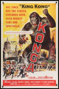 1r504 KONGA 1sh 1961 great artwork of giant angry ape terrorizing city by Reynold Brown!