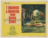 1r184 I MARRIED A MONSTER FROM OUTER SPACE LC #8 1958 men with dog catch an alien in true form!