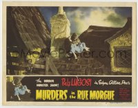 1r293 MURDERS IN THE RUE MORGUE linen LC #2 R1948 wacky fake ape carrying Sidney Fox on rooftop!