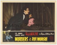 1r287 MURDERS IN THE RUE MORGUE LC #3 R1948 great c/u of Bela Lugosi smiling at fake ape in cage!