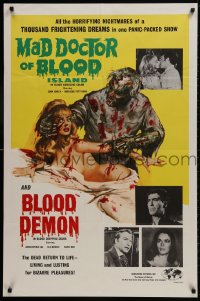 1r511 MAD DOCTOR OF BLOOD ISLAND/BLOOD DEMON 1sh 1971 great art of zombie attacking naked girl!
