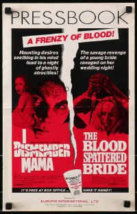 1r372 I DISMEMBER MAMA/BLOOD SPATTERED BRIDE pressbook 1974 wacky promotional up-chuck cup!