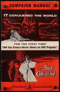 1r374 IT CONQUERED THE WORLD/SHE-CREATURE pressbook 1956 twin terror show tops them all!