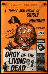 1r377 ORGY OF THE LIVING DEAD pressbook 1972 triple avalanche of grisly horror, Ormsby zombie art!