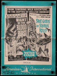 1r382 SHE GODS OF SHARK REEF/NIGHT OF THE BLOOD BEAST pressbook 1958 the depths of hellish horror!