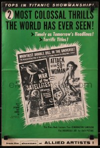 1r385 WAR OF THE SATELLITES/ATTACK OF THE 50 FT WOMAN pressbook 1958 two most colossal thrills!