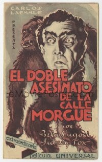 1r066 MURDERS IN THE RUE MORGUE Spanish herald 1932 different art of Bela Lugosi & ape, very rare!