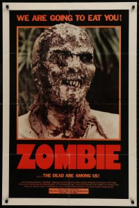 1r581 ZOMBIE 1sh 1980 Zombi 2, Lucio Fulci classic, gross c/u of undead, we are going to eat you!