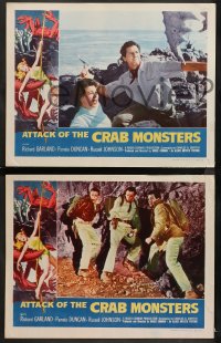 1r358 ATTACK OF THE CRAB MONSTERS 3 LCs 1957 Roger Corman sci-fi/horror, classic border art!