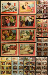 1s391 LOT OF 64 LOBBY CARDS 1940s-1960s complete sets from a variety of different movies!