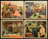 1s462 LOT OF 4 LOBBY CARDS FROM JOHNNY MACK BROWN MOVIES 1940s great scenes from cowboy westerns!