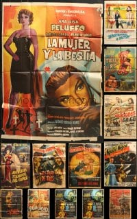 1s043 LOT OF 13 FOLDED MEXICAN POSTERS 1960s-1970s a variety of different movie images!