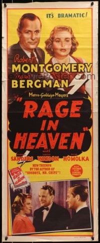 1t001 RAGE IN HEAVEN Aust daybill 1941 Ingrid Bergman, Robert Montgomery & George Sanders!